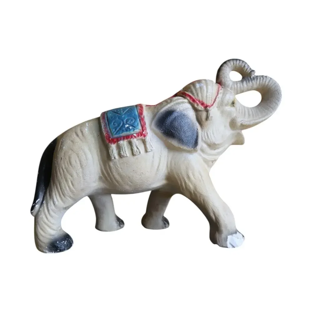 Vintage Chalkware Elephant Figurine MCM Circus Decor 13” Repaired Leg